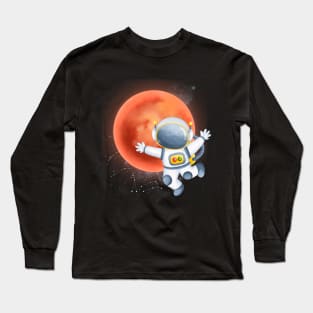 Flying floating astronaut Ufo alien funny cute spaceship moon mars cosmic space Long Sleeve T-Shirt